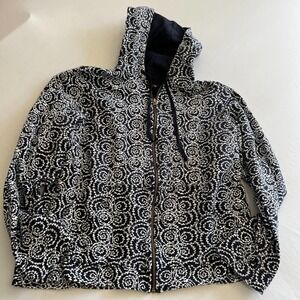 Liz Claiborne Blue white round print zip up hooded jacket XL